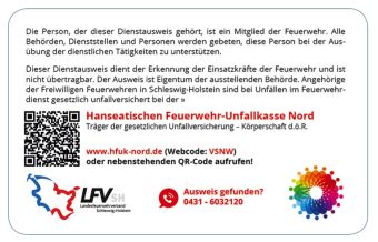 Feuerwehr-Dienstausweis des Landesfeuerwehrverbands Schleswig-Holstein