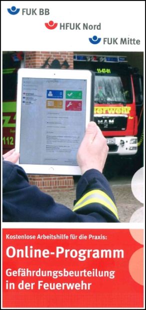 Flyer zum Online-Programm Gefährdungsbeurteilung in der Feuerwehr (Abbildung: HFUK Nord)