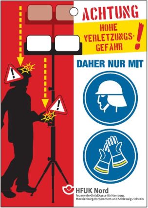 Anhängekarte "Gefahren bei Lichtmaststativen" (Bild: HFUK Nord)