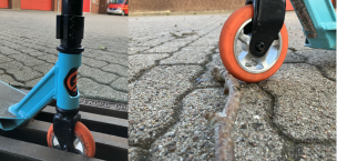 Schon kleine Hindernisse wie Stöcker oder Regeneinläufe können bei kleinen Reifen zum Sturz führen. (Bild: Dirk Rixen / HFUK Nord)
