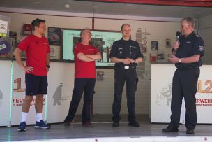 Die verantwortlichen Organisatoren blicken höchstzufrieden auf Verlauf und das Ende der Aktion FitQuerBeet (v.l.n.r.: Jens-Oliver Mohr, Stefan Jenke, Heiko Kaack und Jörg Nero). (Bild: M. Dahms / LFV S-H)